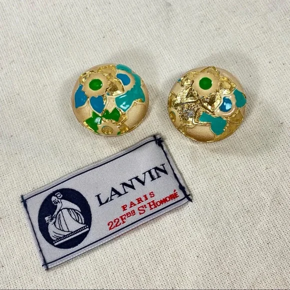 Lanvin Gold & Enameled Flower Clip-On Earrings